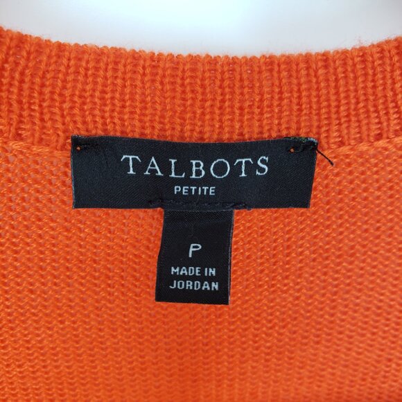 Talbots Fringe Trim Open Front Cardigan Sweater XSP Open Crochet Knit Orange - Picture 3 of 9